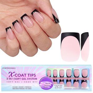 150PCS Pre painted polish Black French Med Square Nail Tips Soft Gel Brand New